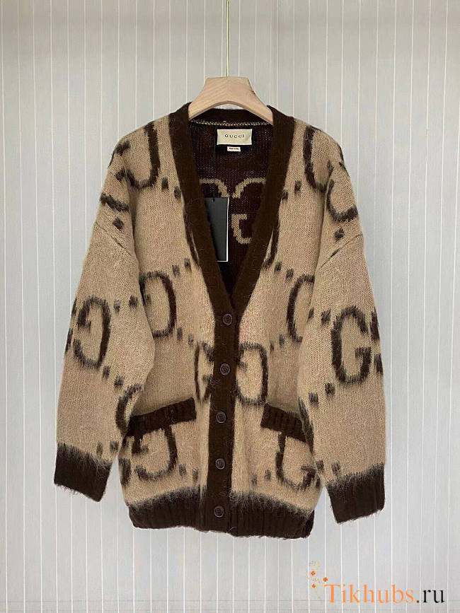 Gucci Reversible GG Mohair Wool Cardigan Beige Brown - 1