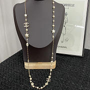 Chanel Metal Resin Pearl Star CC Necklace Gold - 3