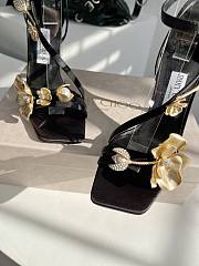 Jimmy Choo Zea 96 Black Satin Sandals with Metal Flowers - 5