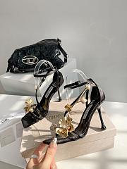 Jimmy Choo Zea 96 Black Satin Sandals with Metal Flowers - 4