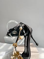 Jimmy Choo Zea 96 Black Satin Sandals with Metal Flowers - 3