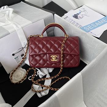 Chanel Small Top Handle Lambskin Red Wine Gold HW 20x12x6cm