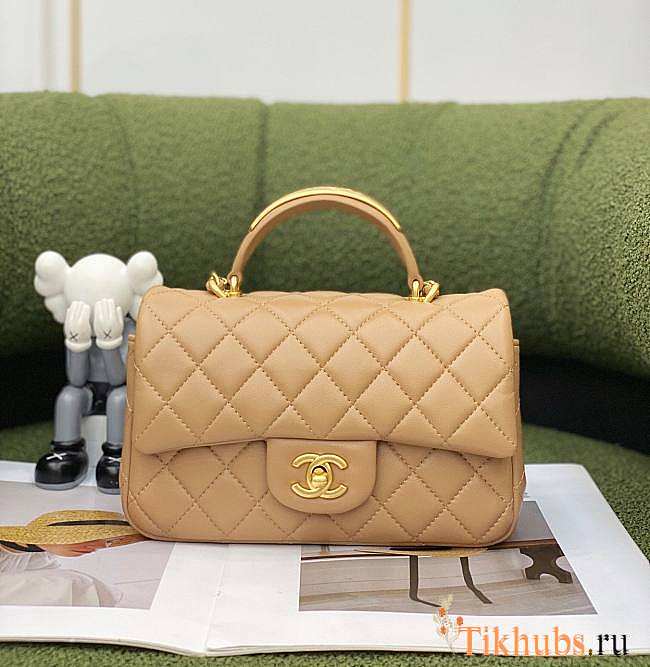 Chanel Small Top Handle Lambskin Beige Gold HW 20x12x6cm - 1