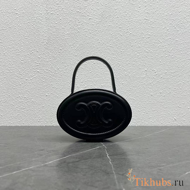 Celine Oval Bag Cuir Triomphe Clutch Black 14.5x10x5cm - 1