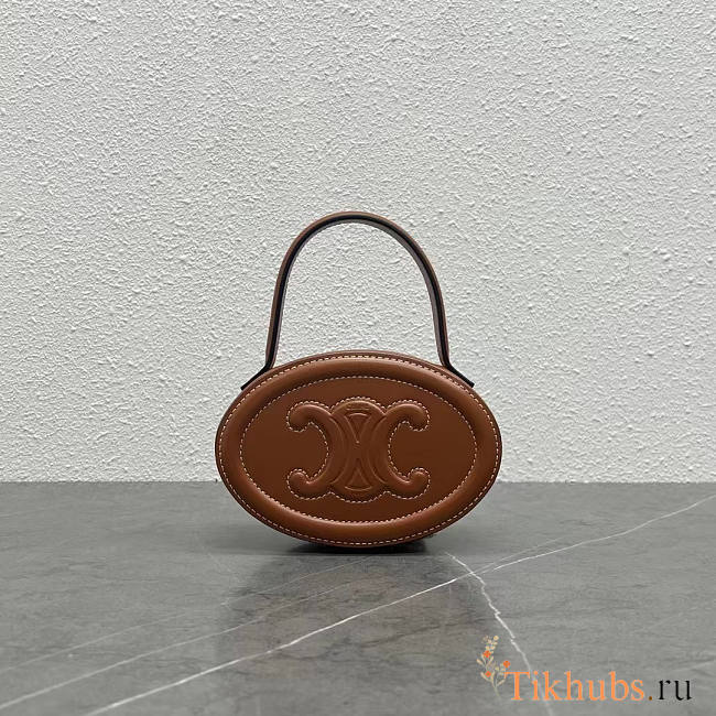 Celine Oval Bag Cuir Triomphe Clutch Brown 14.5x10x5cm - 1