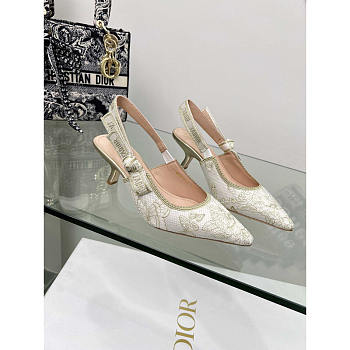 Dior J'adior Slingback Pump White Gold-Tone Toile de Jouy Mexico 6.5cm