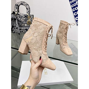 Dior Naughtily-D Ankle Boot Transparent Mesh Suede Calfskin Beige 8cm