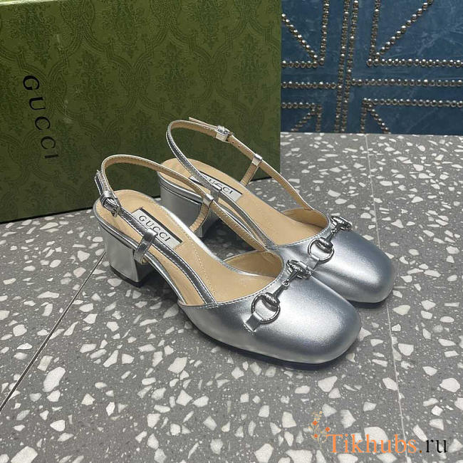 Gucci Women's Horsebit Slingback Silver 5cm - 1