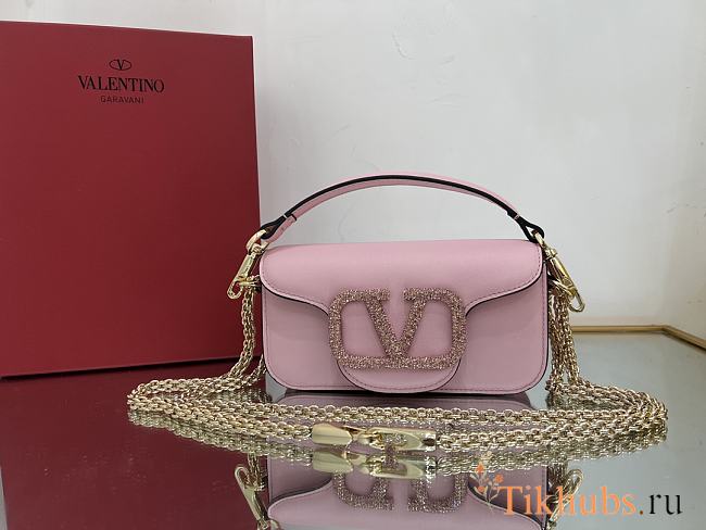 Valentino Small Shoulder Bag With Jewel Pink Logo 20x11x5cm - 1