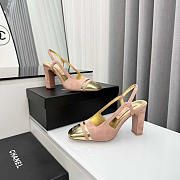 Chanel Velvet And Leather High Heel Slingbacks Golden And Pink 10cm - 1