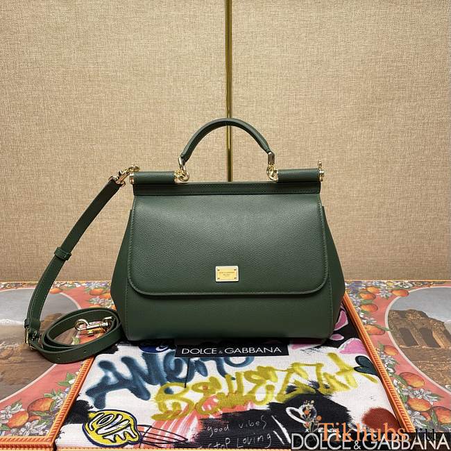 Dolce & Gabbana Medium Sicily Handbag Dauphine Green 25x20x12cm - 1