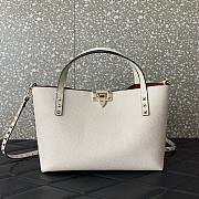 Valentino Garavani Rockstud Tote Bag Leather White 28x20x8cm - 1