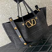 Valentino Black Raffia V-Logo Tote Bag 35x25x17cm - 3