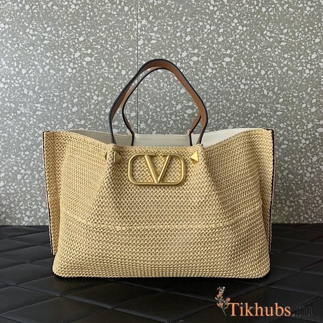 Valentino Brown Raffia V-Logo Tote Bag 35x25x17cm - 1