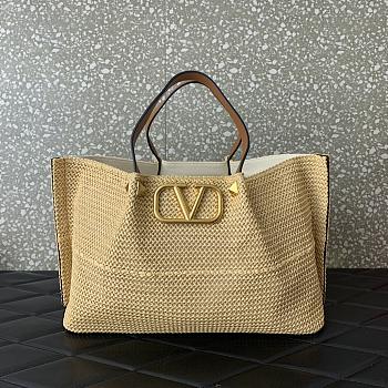 Valentino Brown Raffia V-Logo Tote Bag 35x25x17cm