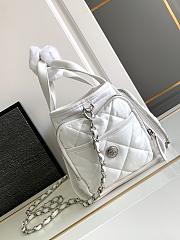 Chanel Large Bowling Bag Nylon Fabric Silver Alloy White 35x16x20cm - 3