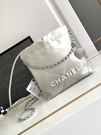 Chanel Mini 22 Handbag White Silver 20x19x6cm