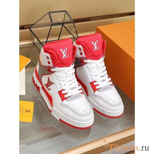 Louis Vuitton LV Trainer Sneaker Boot White And Red - 1