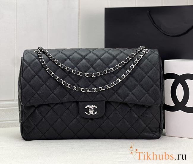 Chanel Large Flap Bag Black Caviar Silver 38x27x12cm - 1