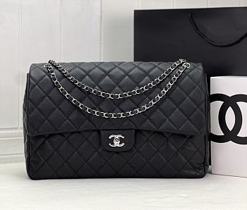 Chanel Large Flap Bag Black Caviar Silver 38x27x12cm