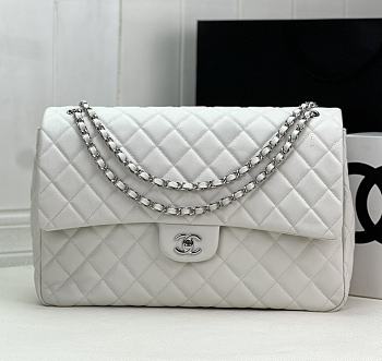 Chanel Large Flap Bag White Caviar Silver 38x27x12cm