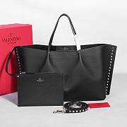 Valentino Garavani Rockstud Calfskin Tote Bag Black 41x25x18cm - 1