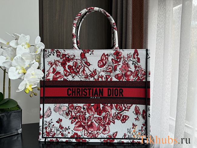 Dior Large Book Tote White Red Le Cœur des Papillons 42x35x18cm - 1