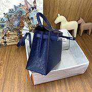 Hermes Kelly Bag Navy Blue Silver Ostrich Leather 28cm - 6