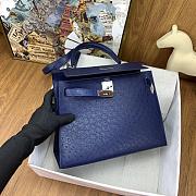 Hermes Kelly Bag Navy Blue Silver Ostrich Leather 28cm - 5