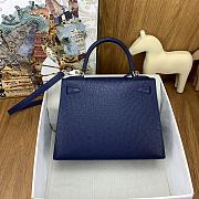 Hermes Kelly Bag Navy Blue Silver Ostrich Leather 28cm - 4