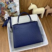 Hermes Kelly Bag Navy Blue Silver Ostrich Leather 28cm - 2