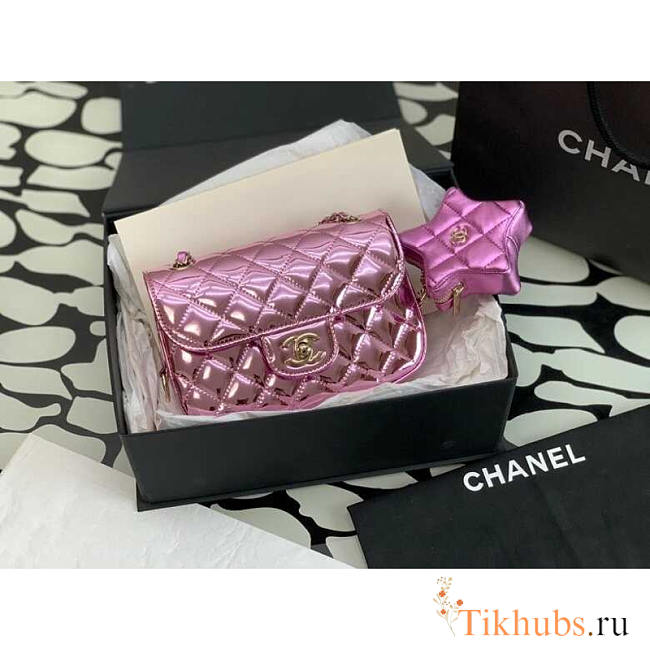 Chanel Mini Flap Bag Star Coin Purse Mirror Calfskin Light Purple 20x15x4cm - 1