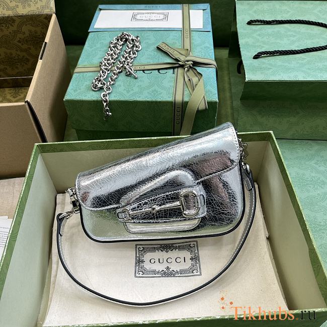 Gucci Horsebit 1955 Shoulder Bag Silver 19.5cm - 1