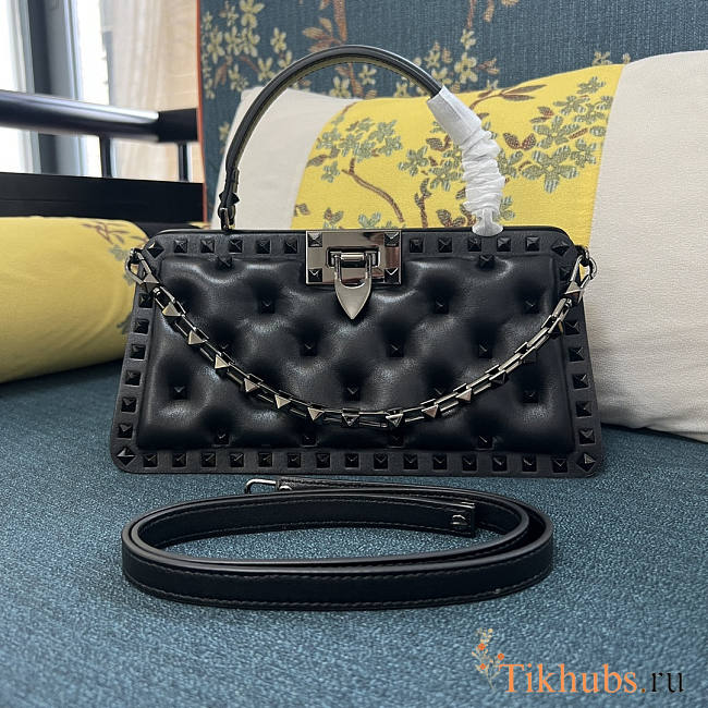 Valentino Rockstud Leather Top-Handle Bag Black 28x14x8cm - 1