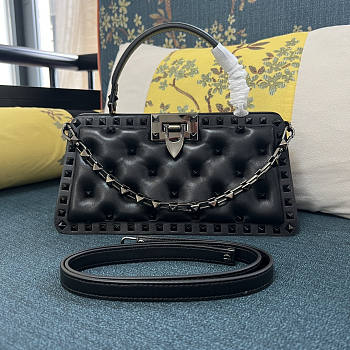 Valentino Rockstud Leather Top-Handle Bag Black 28x14x8cm