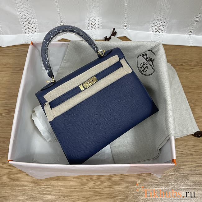 Hermes 25 Kelly Bag Navy Blue Gold Epsom 25cm - 1