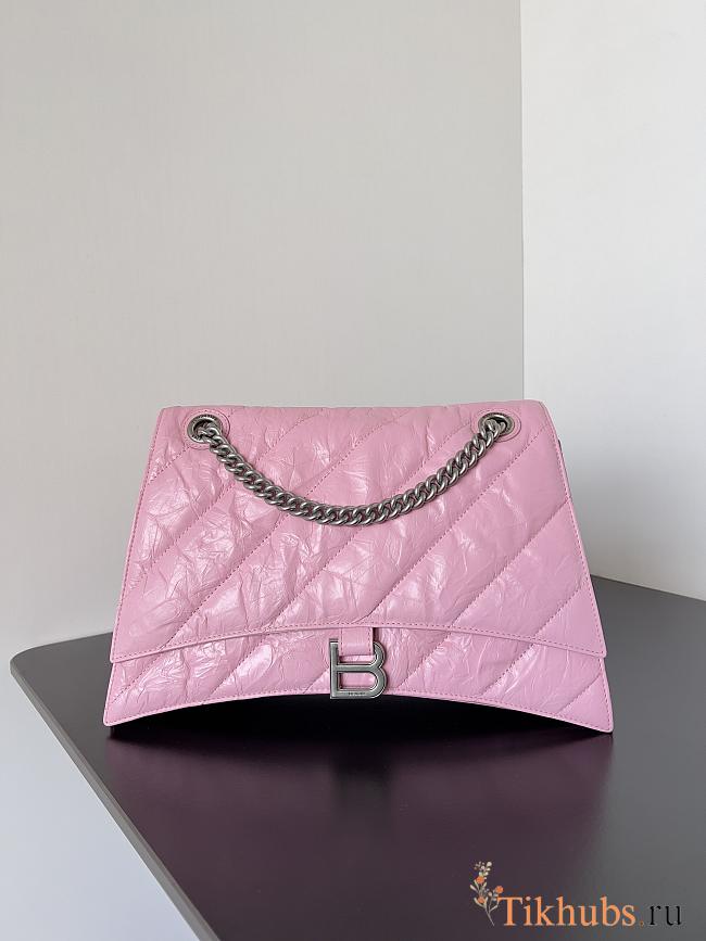 Balenciaga Crush Quilted Shoulder Bag Calfskin Pink 31x20x12cm - 1