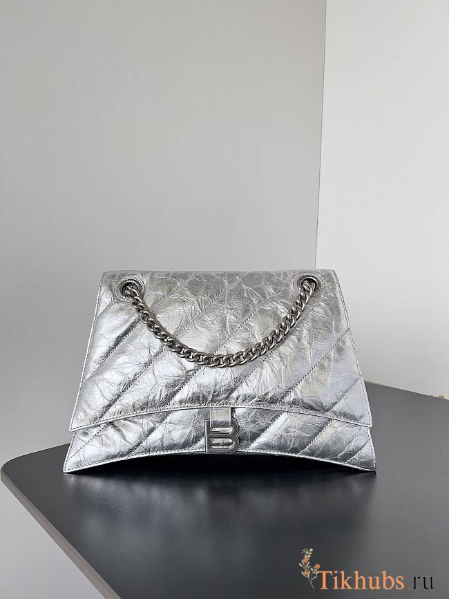 Balenciaga Crush Quilted Shoulder Bag Calfskin Silver 31x20x12cm - 1