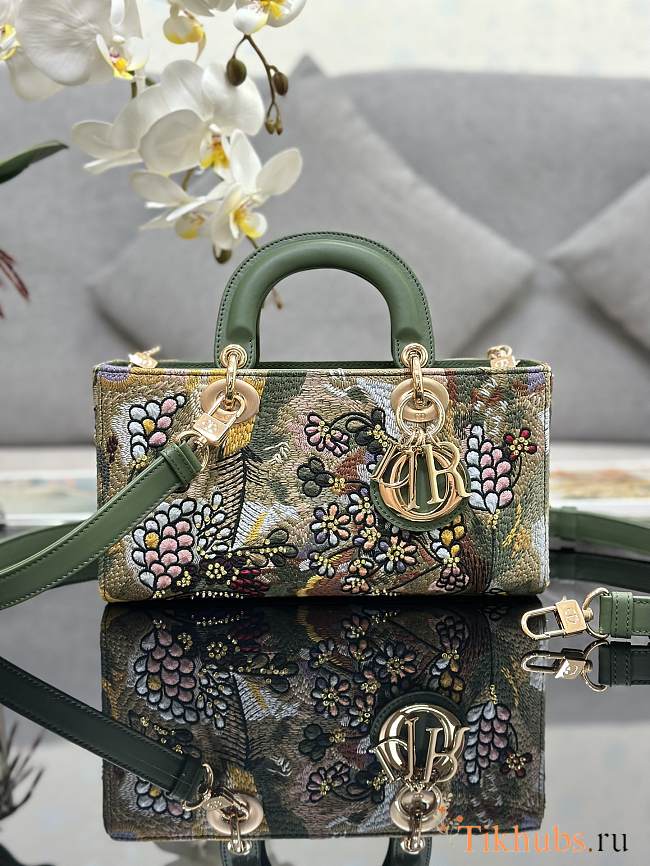 Dior Lady D-Joy Medium Bag Green Lily Beads 26cm - 1