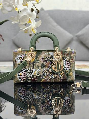 Dior Lady D-Joy Medium Bag Green Lily Beads 26cm