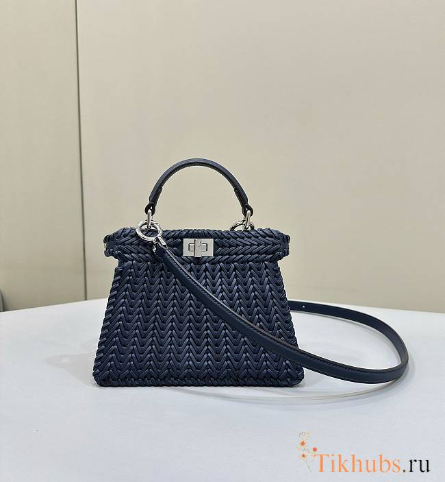 Fendi Peekaboo Iseeu Petite Midnight Blue Woven Leather 20x10.5x15cm - 1