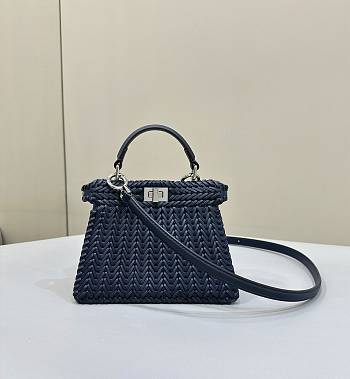 Fendi Peekaboo Iseeu Petite Midnight Blue Woven Leather 20x10.5x15cm