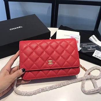 Chanel Wallet On Chain Red Gold Caviar 19x12x3.5cm