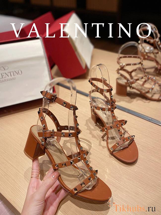 Valentino Garavani Rockstud Heeled Sandals Brown 6cm - 1