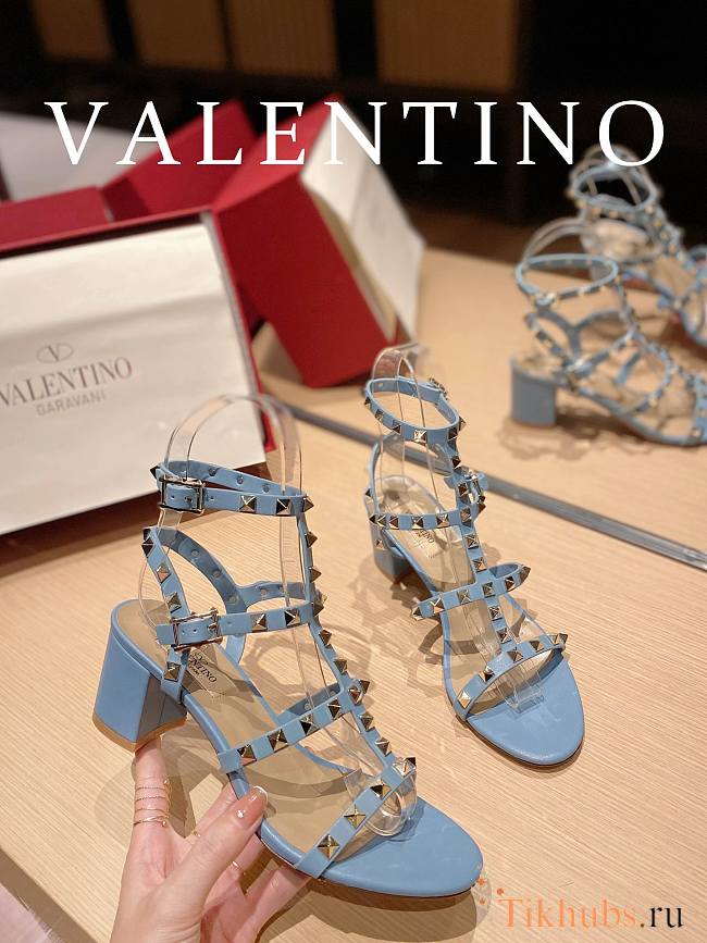 Valentino Garavani Rockstud Heeled Sandals Blue 6cm - 1