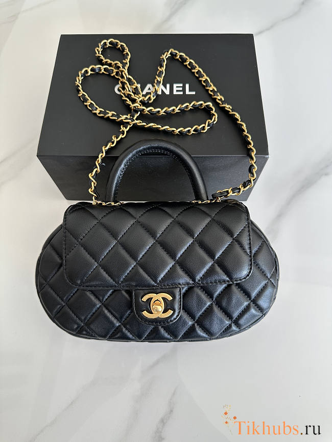 Chanel Flap Bag With Top Handle Black Gold 23.5x13.5x5.5cm - 1