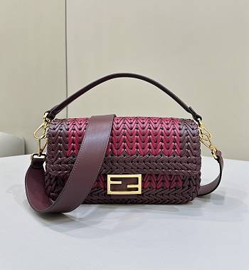 Fendi Baguette Burgundy Braided Leather Bag 27x15x6cm