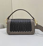 Fendi Baguette Black Gray Interlaced Leather Bag 27x15x6cm - 5