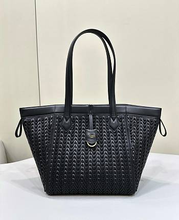 Fendi Origami Medium Black Interlaced Leather 27x16.5x27cm