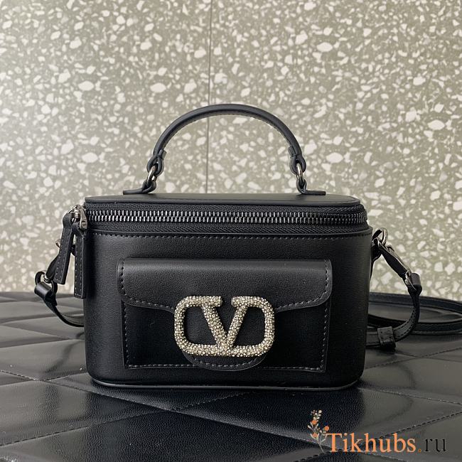 Valentino Garavani Leather Locò Vanity Case Black 16.5x10x7.5cm - 1